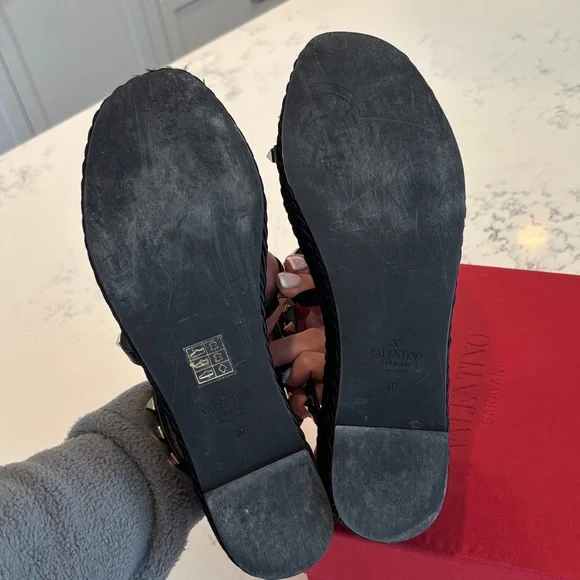 Valentino Black Pyramid-Stud Wedge Sandals 40 - Picture 7 of 9